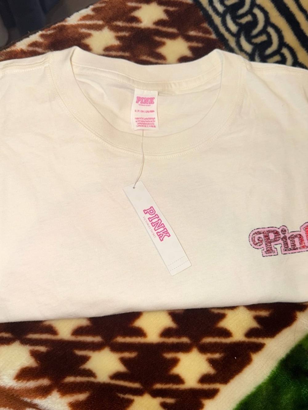 PINK Victoria's Secret Cream Short-Sleeve Kids Tee with Pink Logo